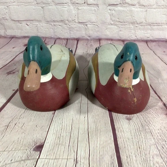 Vintage Hand Painted Wood Mallard Duck Decoy Pair with Glass Eyes - Picture 5 of 12